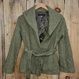 Wool Tweed Jacket Green Belted & Lined Small